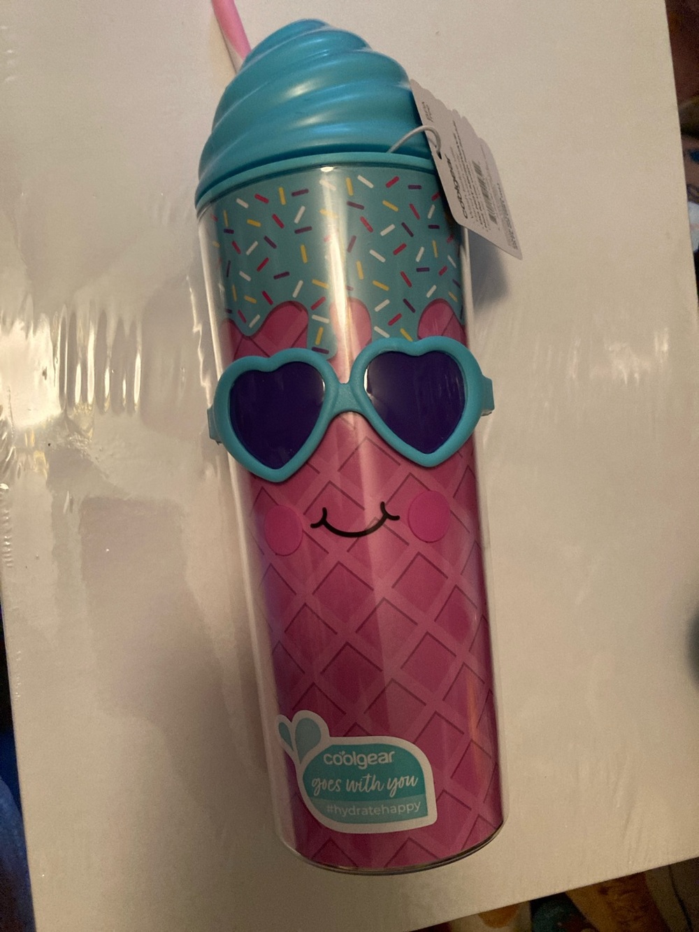Kids Pink & Teal Ice Cream Tumbler with Straw